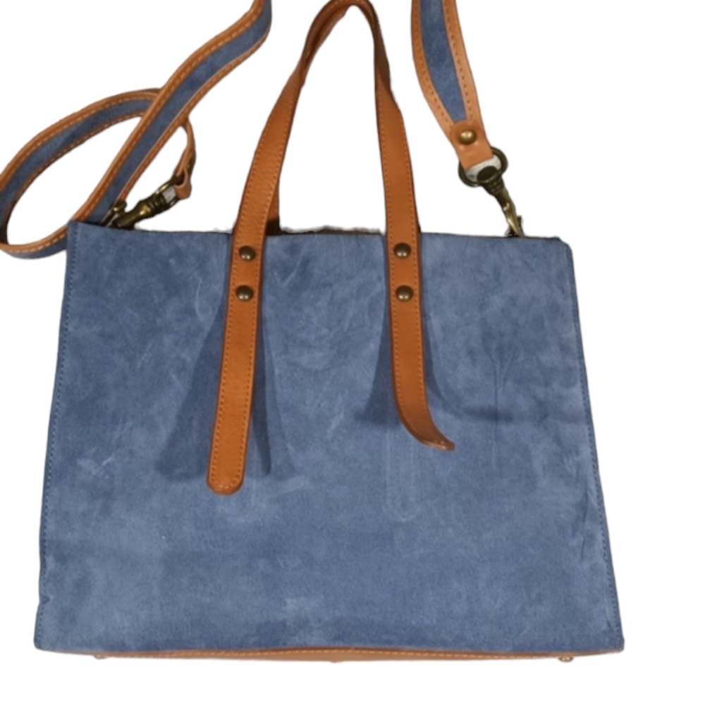 Sundance Made In Italy Suede Large Denim Tote Bag  Leather Straps - Picture 4 of 17